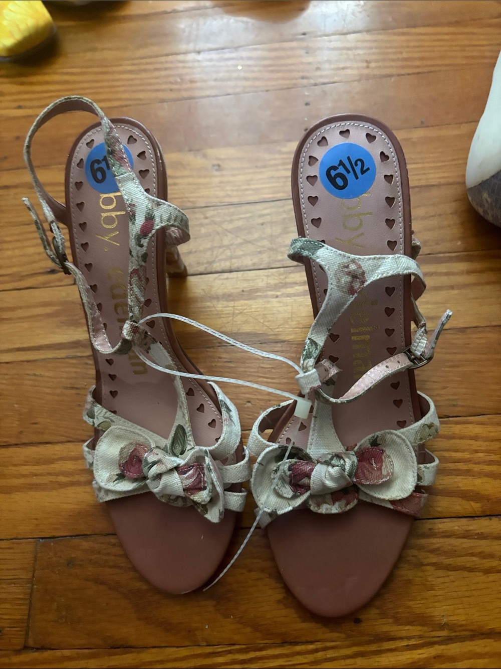 libby. edelman Floral Bow Heeled Sandals in Pink and Cream